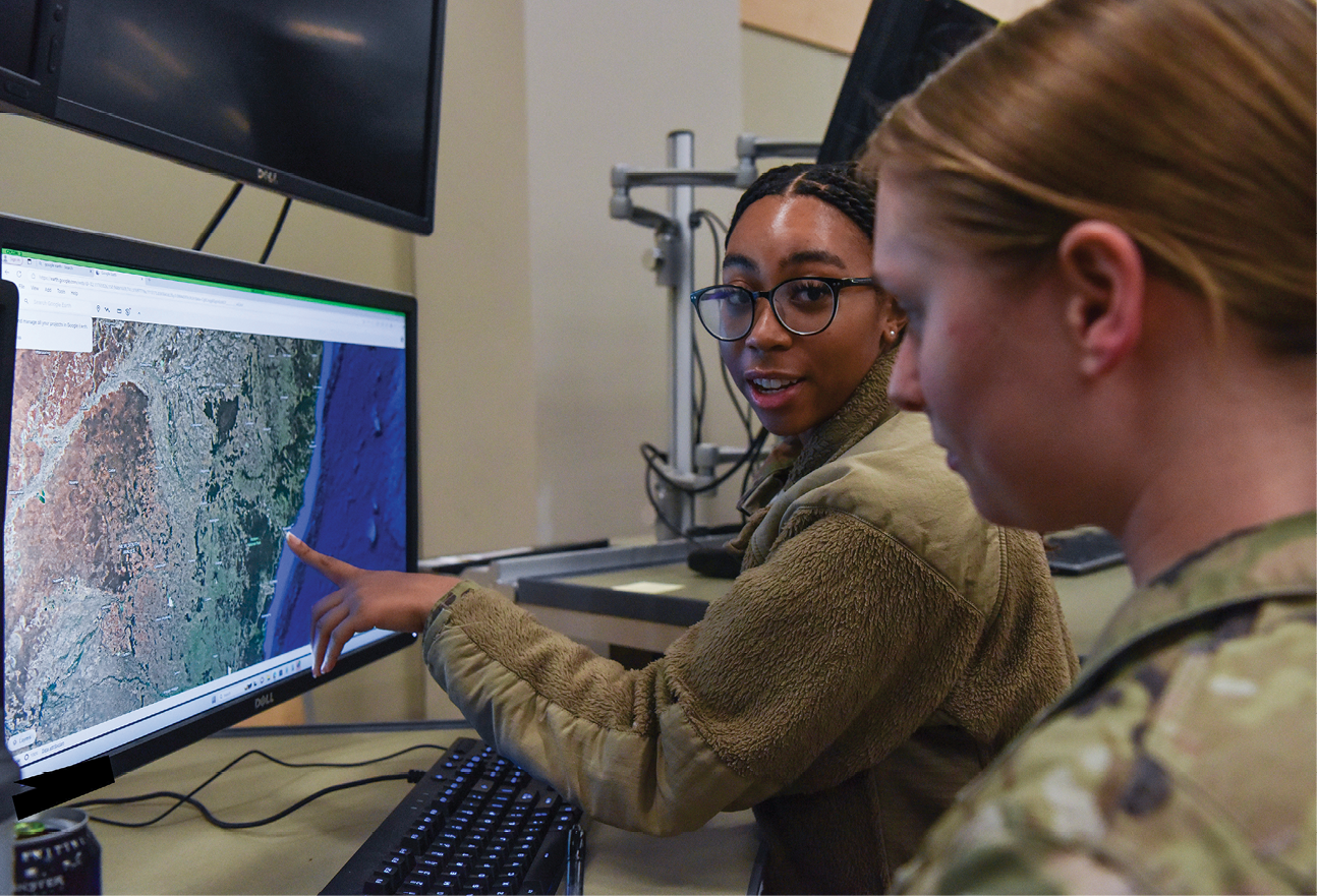Air Force intelligence analysts from 9th Intelligence Squadron analyze geographical data at Beale Air Force Base, California, February 19, 2025 (U.S. Air Force/Frederick A. Brown)